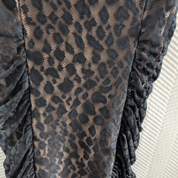 BCBG Max Azria Renee Black Leopard Print Mesh Mini Dress Size Medium Cocktail - Picture 7 of 12